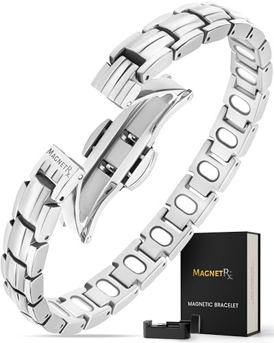 MagnetRX® EllipseMAX Magnetarmband Damen – 5-fache Stärke, 5.000 Gauß Magnet Armband Damen aus Titan Schmuck, entworfen in den USA, zum Patent angemeldet, verstellbar (Silber)