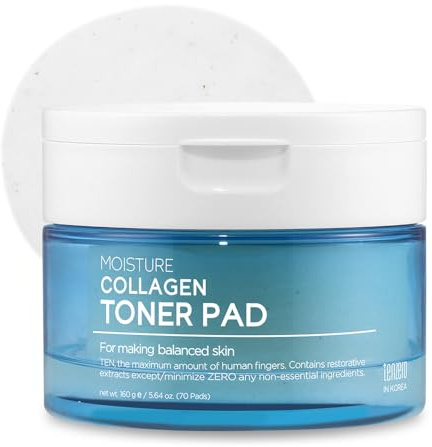 tenzero TENZERO Pack of 70 Moisturising Collagen Tonic Pads, 100% Natural Cotton, Moisturising and Luminous Face Tonic Pads, Korean Facial Toner, Dry Skin