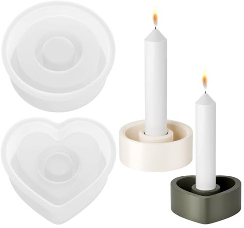 HQCM 2 Stück Silikonformen Gießformen Kerzenhalter, Rund und Herzform DIY Harz Epoxid Gießformen Silikon Kerzenständer für Heimdekoration