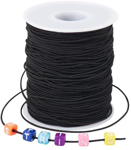 Tenn Well 1 mm Fil Elastique pour Bracelet, 100 M Fil Elastique pour Bracelets, Colliers, Bijoux, Perles, Nœuds, Reliure, Emballage et Travaux Manuels (Noir)