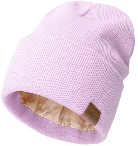 DRESHOW Beanie Mütze für Damen Herren Warme Wintermütze mit Weichem Satin Gefütterte Unisex Dehnbar Mütze mit Bündchen Strickmütze