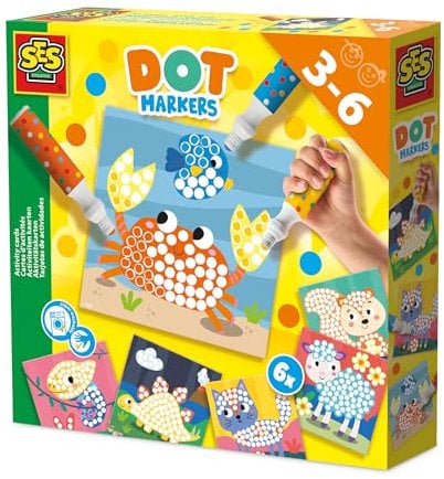 SES Creative 14602 - Dot-Marker mit 6 Ausmalseiten - Punktekunst gestalten - 3 XXL Dot Marker - Große Punkte Machen - Für Kinder Ab 3 Jahren