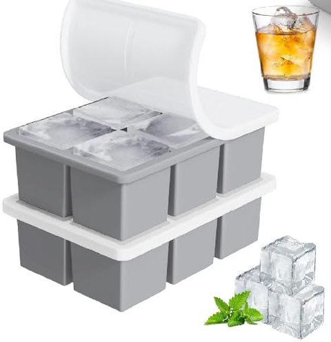 HoneTeek Silicone Ice CubeTray, Ice Cubes Freezer Tray with Lid, Square Ice Cube Trays for Freezer Pack of 2, Ice Cubes Mold Whiskey Cocktails Bourbon, Large Huge Ice Cube