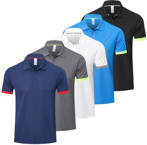 Gaiatiger 5 Pack Mens Polo Shirts Multipack Short Sleeve Breathable Golf Polo Collar Buttoned Mens Tops Gym Sport T Shirts (P8000 Blue XL)