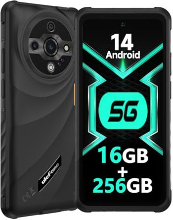 Ulefone Armor X31 Pro 5G Rugged Smartphone, 16GB+256GB/2TF, 120Hz 6.56, 64MP+25MP Night Vision, Upgradable to Android 15 Dimensity 6300, IP68/69K Waterproof Phone, 6050mAh, 3-Card Slot NFC Black