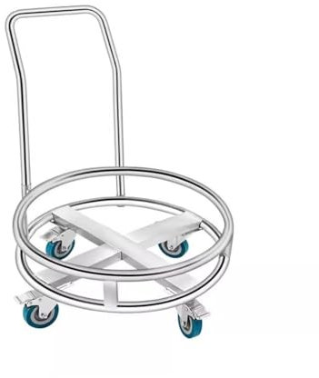 Stainless Steel Round Frame Trolley Bucket Mobile Stand with Milk Pail Holder and Gas Bottle Holder