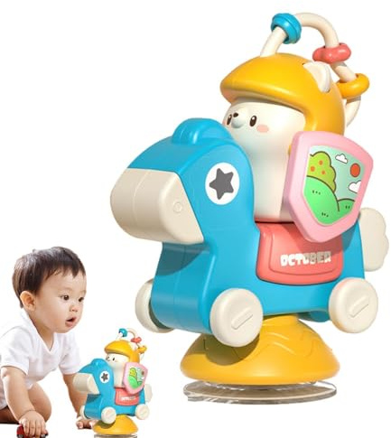 Qzdtue High Chair Activity Toys - Suction Cup Cartoon Toy for High Chair - Interactive Baby Teething Chew Table Spinner Teether for Toddler and Babies