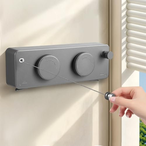 Contraxump Skalierbare Wäscheleine Ausziehbar mit hoher Tragfähigkeit, Ausziehbare Wäscheleine Widerstand für Innen- und Außenbereich Balkon, doppeltes Seil 4,2m(Gray)