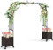 HOMASIS 2 en 1 Arco de Jardín y Maceteros, 288 x 40 x 202 cm, Pérgola Rosas con Ruedas para Plantas Trepadoras, Sistema de Autorriego, Decoración Exterior y Soporte de Boda, Fiesta, Negro