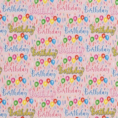 Geschenkpapier 70cm x 2m Rolle Happy Birthday - Geschenkpapierrolle Geburtstag - Party Verpackungspapier mit Luftballons Kerzen & Schriftzug - Geschenkverpackung für Geburtstagsfeier