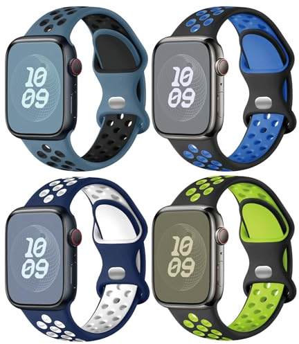 Sport Silicone Strap for Apple Watch 38mm 40mm 41mm 42mm 44mm 45mm 46mm | Waterproof Breathable Hole Replacement Band for iWatch SE 3 2nd/Series 11 10 9 8 7 6 5 4 3 2 1 Ultra,Women Men.