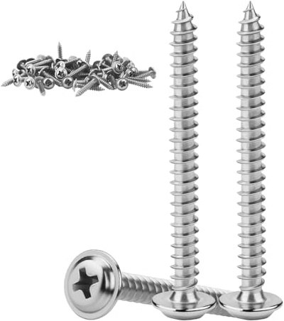 KGGZKG 60 Pcs Pan Head Screws M4x40x8.5mm Phillips Wafer Head 304 Stainless Steel Wood Screws Self Tapping Screws Multi Purpose Round Dome Head with Washer for Construction Hardware Silver