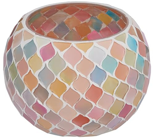 BUTLERS Windlicht Aluminium - Pastel Lights - Buntes Mosaik | Farbe Multicolor - ø12 x H9 cm - Teelichthalter für Esstisch & Kommode - Stimmungslicht mit Boho-Design