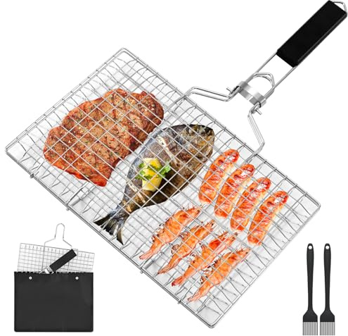 Fish Grill Basket, Folding Portable Fish Grilling Baskets For Outdoor Grill