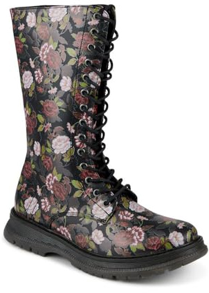 Pavers Calf-Length Boots With Inside Zip - Black Rose Floral Size 4