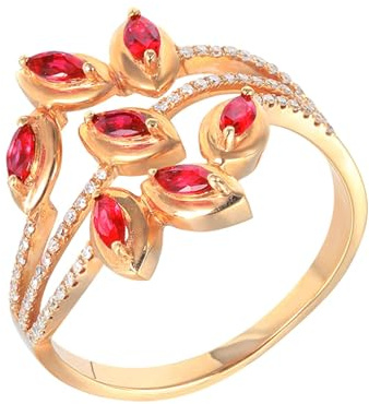 Lirzxin Trauringe Damen Rosegold 750 18K, Ehering Frauen Hohle Blume mit 0.4ct Labor Erstellt Rubin und Moissanit Verlobung Hochzeit Ring Rosegold Größe 60 (19.1)