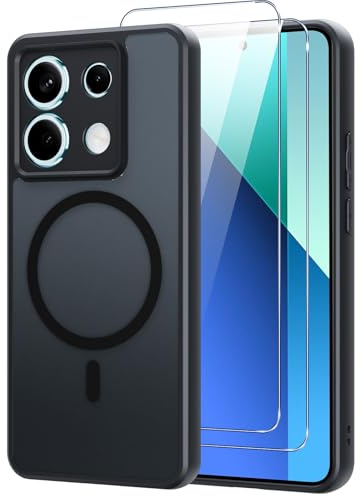 Pnakqil Magnetica Cover per Xiaomi Redmi Note 13 Pro 5G Custodia e 2 Pellicole in Vetro Temperato, [Compatibile con MagSafe], Traslucida Opaca Posteriore Sottile Antiurto Protettiva Case, Nero