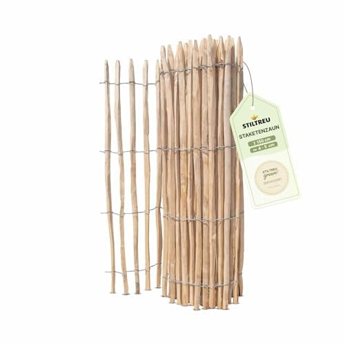 STILTREU Französischer Premium Staketenzaun Kastanie - Länge 5 Meter, Höhe 150 cm, Lattenabstand 4-5 cm