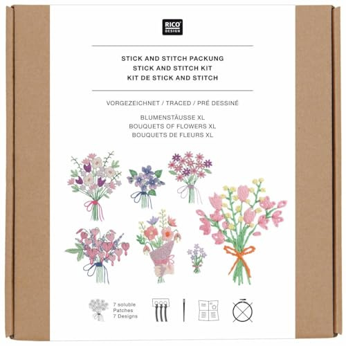 Rico Design Stick & Stitch-Packung Blumensträuße - XL - 7 Motive