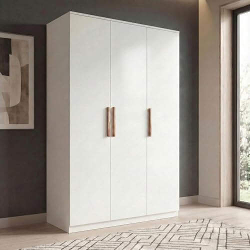 Blisswood 3 Door Wardrobe, Wardrobes for Bedroom with 6 Shelves & Hanging Rail, Large Wardrobe Storage Cupboard, Modern Wooden Bedroom Wardrobes Furniture, 176H x 120W x 51D cm (White)