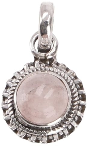 Silberanhänger, kleiner runder Boho Kettenanhänger mit Stein, Rosenquarz