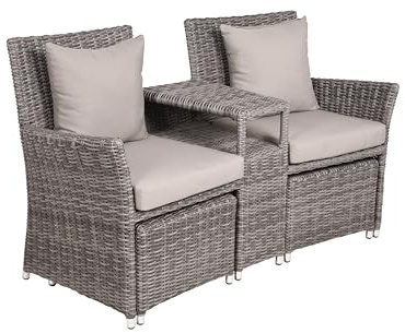 DELUKE Gartenstuhl URBAN mit Hocker - Kunststoff, Grau | Relaxsessel Wetterfest Gartenstühle Outdoor