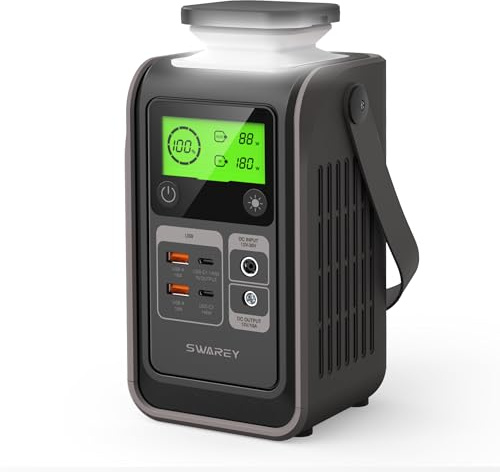 SWAREY DC Powerstation S200, 192Wh LiFePO4 Akku Solargenerator | 180W DC Ausgang, 140W Bidirektionale Schnellladung USB-C, Powerbank für Camping Reisen Notfälle