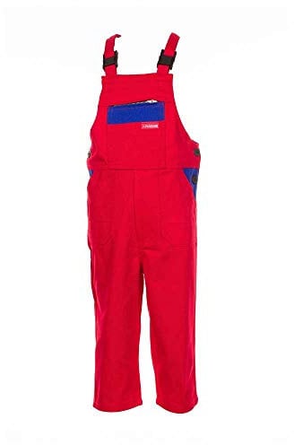 Planam 165122 - Salopette per bambini, taglia 122/128, rosso medio/blu