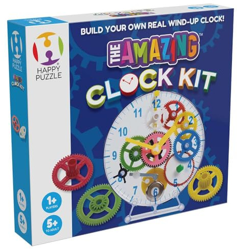 The Happy Puzzle Company Amazing Clock Kit, Build-Your-Own, Age 5+ | The Happy Puzzle Company Amazing Clock Kit; build-your-own wind-up clock; visible workings; STEM toy; ages 5+