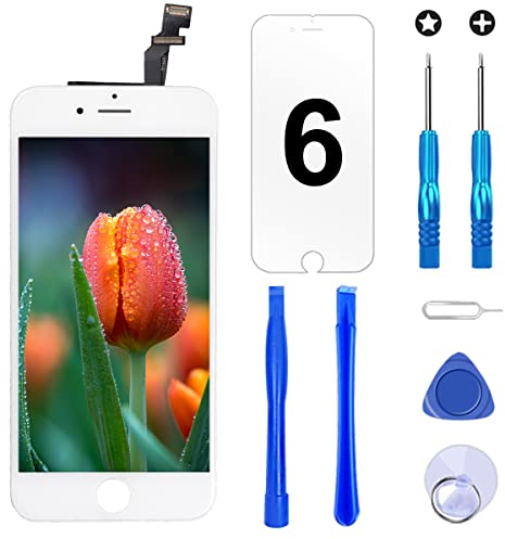 Brinonac Für iPhone 6 Display LCD Touchscreen Digitizer Ersatz Bildschirm Front Komplettes Glas mit Werkzeug und Display Schutzfolie (4,7, Weiß)