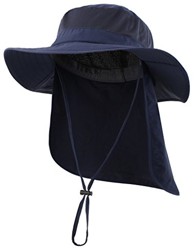 Home Prefer Mens Outback Safari Hat UPF50+ Sun Hat Large Fishing Cap Neck Flap Bucket Hat Navy Blue