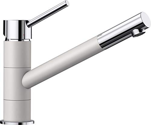 BLANCO KANO – Robinet Mitigeur Monocommande Bicolore pour la Cuisine – Plage de pivotement à 360° – Chrome / Blanc – 525030