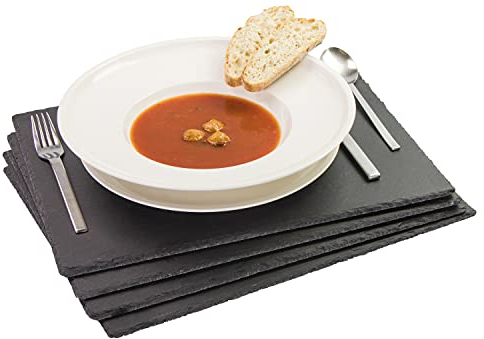 LAUBLUST 4er Set Schieferplatten für Besondere Anlässe - Platzset & Servierplatten aus Naturschiefer | XL - 40x30cm