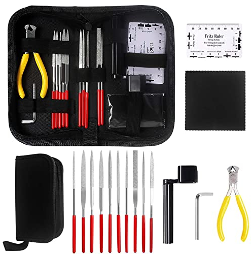 Guitar Care and Maintenance Accessories Tools Set Kit With Guitar Needle File String Action Ruler Gauge String Winder and Cutter Guitar Wrench For Guitar Ukelele Bass Stringed Instruments (15 pcs)