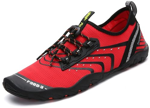 SAGUARO Badeschuhe Strandschuhe Aquaschuhe Wasserschuhe Surfschuhe Schwimmschuhe für Damen Herren Kinder, Rot 46