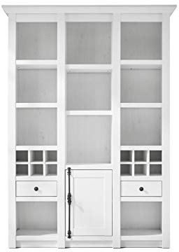 Newfurn Buffetschrank Landhaus Buffet Schrank Küchenschrank Vitrinenschrank II 147x207x 45 cm (BxHxT) II [Max.Three] in Pinie Weiß Nachbildung/Pinie Weiß Nachbildung Wohnzimmer Esszimmer