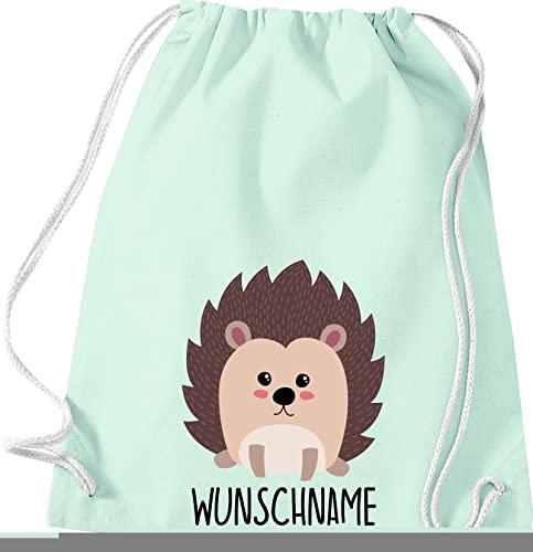 Kleckerliese Kinder Turnbeutel Schule Kindergarten Rucksack Tasche Tiere Igel personalisiert Name, pastellmint