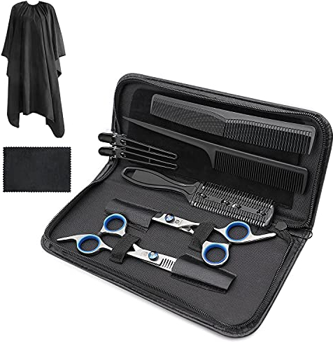 Moocii Friseurschere Set 10pcs Haarschere Set Profi Scharfe Haarschneideschere 6,7Länge Licht Friseurscheren Effilierschere für Haare Schneiden10 Stück Ausdünnschere Frisörschere für Damen Herren