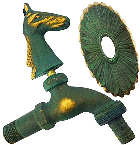 MegaHaustechnik Nostalgie Auslaufventil 1/2 Zoll AG | Wasserhahn Antik nostalgisch | Pferdekopf patiniert