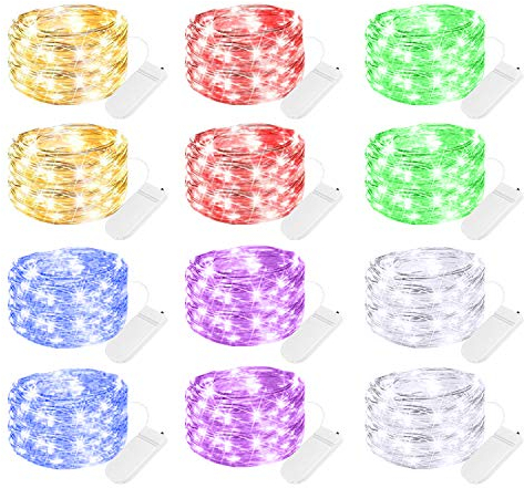 Brightown mehrfarbige LED-Lichterkette, batteriebetrieben, wasserdicht, silberfarbener Draht, 20 LEDs, Glühwürmchen, Sternenhimmelslichter für Selbstgemachtes, Hochzeit, Party, Schlafzimmer, Terrasse,