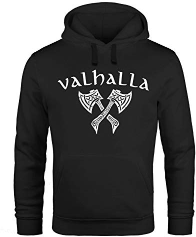 Neverless® Hoodie Herren Valhalla Viking Axt Nordische Mythologie Odin Print Aufdruck Fashion Streetstyle schwarz XL