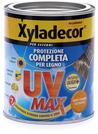 Xyladecor SMALTO LEGNO ESTERNI UV MAX Protezione Completa da sole e agenti atmosferici Idrorepellente colore NOCE CHIARO 750ML, 750 ML