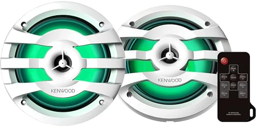 Kenwood KFC-1673MRWL 260 Watts Max 4 Ohms 6.5 Inch 2-Way RGB Lightning Marine Power Sports LED Speakers- White