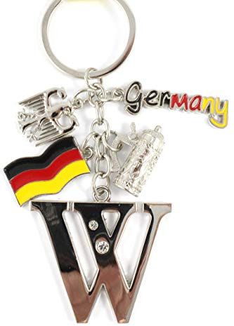 ELLUG Schlüsselanhänger H.: 11cm Buchstaben/Letter/Initalien/Alphabet/ABC mit Glitzersteinen & Charms Bierkrug/Adler/Deutschland-Fahne/Germany (W)
