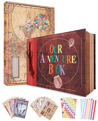 Our Adventure Book Leder Design Scrapbook Album,Fotoalbum Hochzeit,Erinnerungsbuch,Hochzeit Gästebuch,Geburtstag,Weihnachten Jubiläumsgeschenk(80 Seiten)