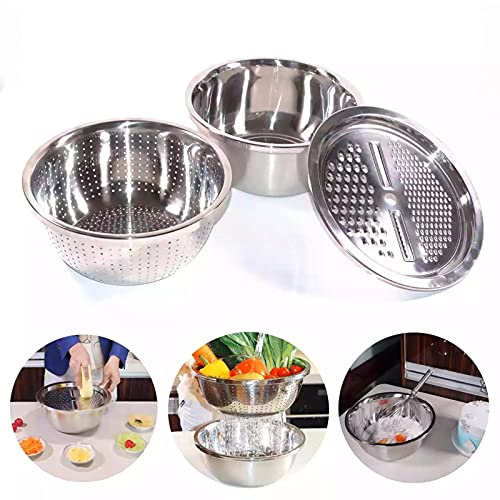 NC Rallador de queso grueso multifuncional de acero inoxidable, herramienta para rallar queso, cortar verduras y lavar frutas, con tazón y filtro de agua (3 en 1)