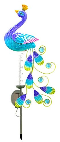 JUNERAIN Vintage Solar Pfau Licht Outdoor Eisen Pfau Tier Regenmesser Statue Regenmesser for Weg Terrasse Hof Rasen Dekorationen