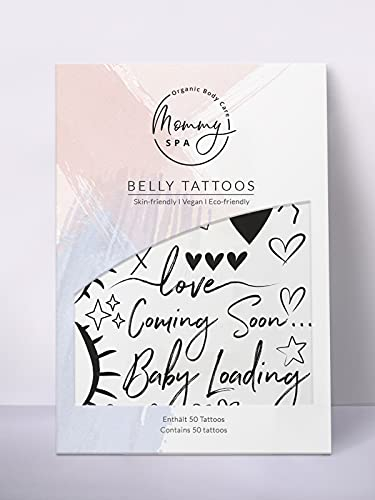 50 Temporäre Babybauch Tattoos. Das Original von Mommy SPA. Für dein Schwangerschaftsbauch Fotoshooting. Vegan, hautfreundlich und umweltfreundlich.