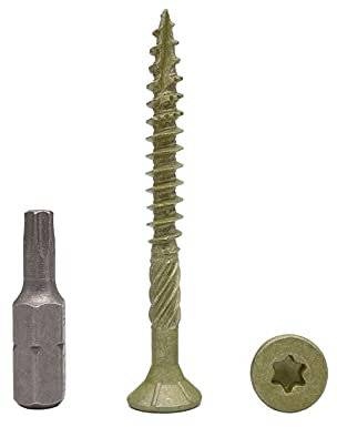 (Pack of 400 pcs) Green Anti-corrosion Finish 5.0 x 50 mm Timber Decking Screws, Wood Screws, Torx Head, Type 17, Countersunk Head, Exterior Screw (400, 5.0 x 50 mm)