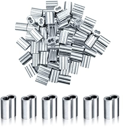 LUXUU 100 Stücke Aluminium-Crimpschlaufe, 1,5mm oder 2mm Aluminiumhülsen, Alu Klemme Pressklemmen für Stahlseil, Drahtseil Kabel, Silberton (2mm)